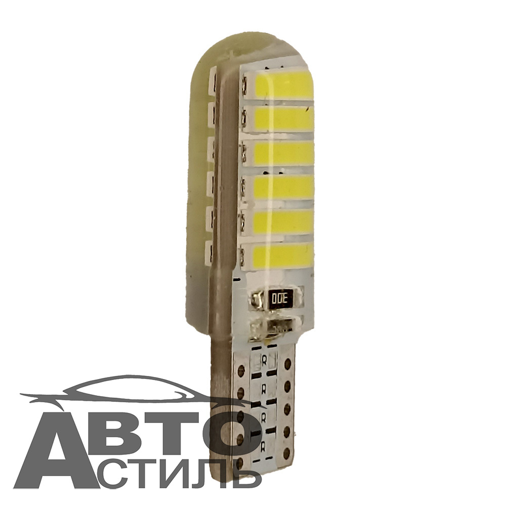 Светодиод 12V T10 12SMD 7020 WHITE CAN SIL (без цок) ОБМАНКА 6+6SMD в Силиконе #T10-7020-12SJD
