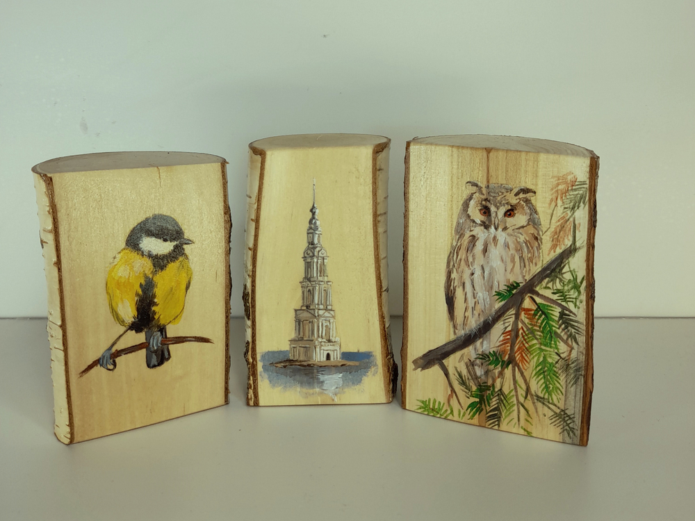 Декоративное панно. Рисунок на срезе дерева