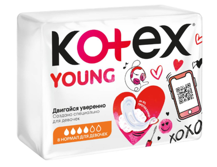 KOTEX ПРОКЛАДКИ ЯНГ ДЛЯ ДЕВОЧЕК НОРМАЛ 8 ШТ *10