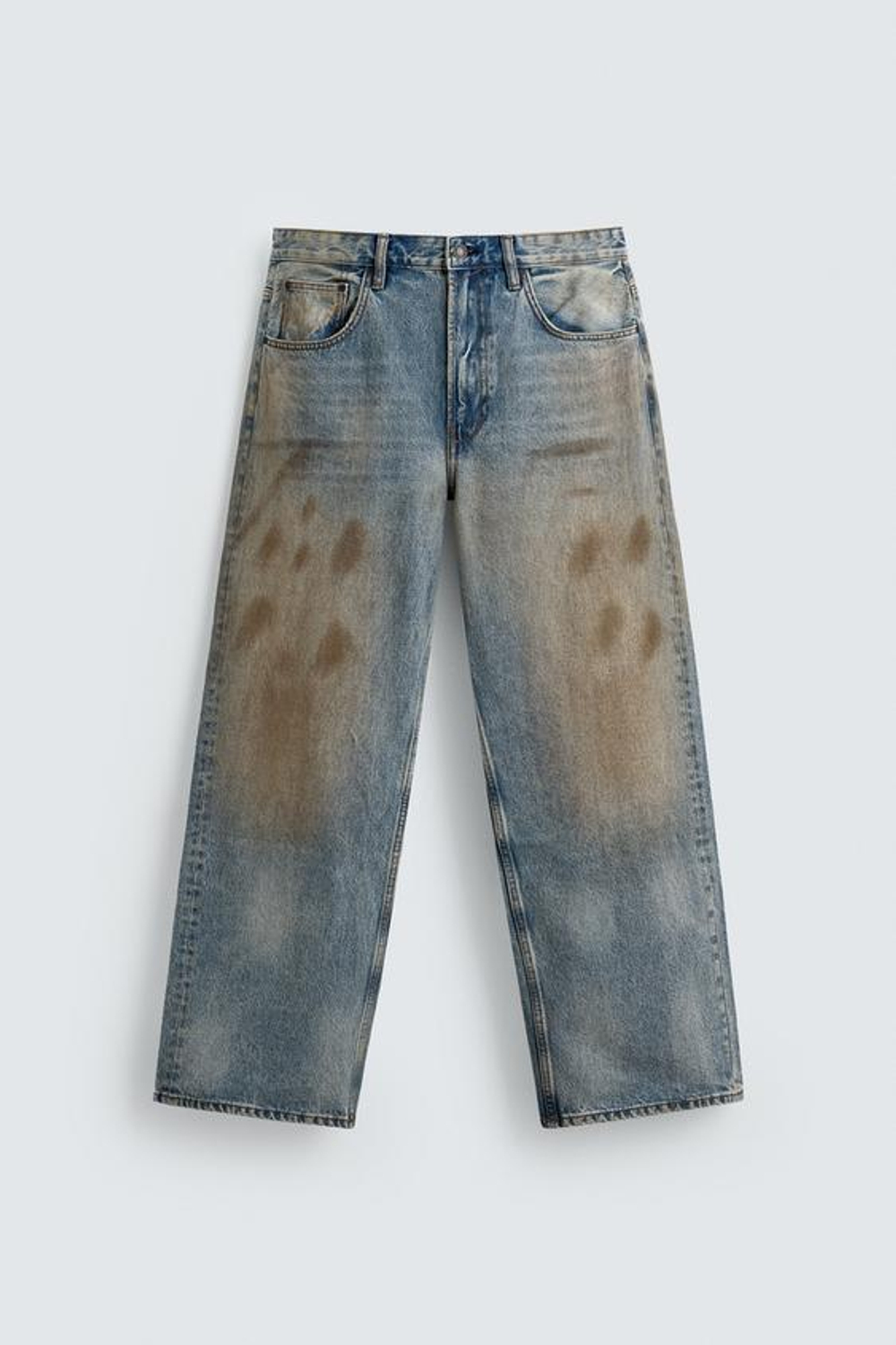 ZARA ДЖИНСЫ BAGGY FIT С ЭФФЕКТОМ ВИНТАЖА, ГОЛУБОЙ