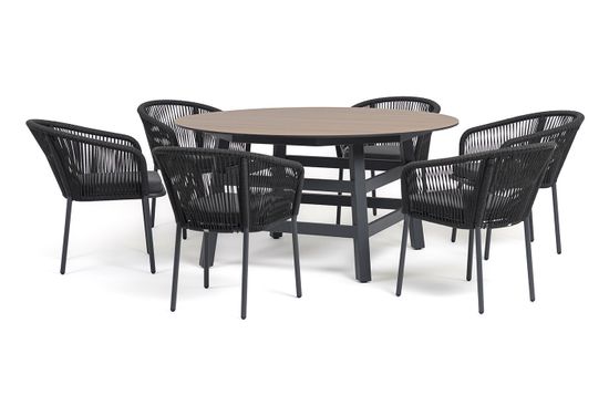 "Рио" обеденная группа на 6 персон, стол HPL "дуб", цвет темно-серый