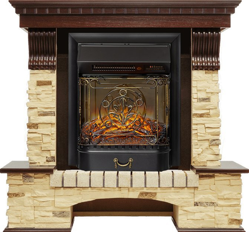 Каминокомплект Pierre Luxe - Темный дуб / Сланец с очагом Majestic FX M Black RC