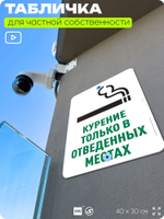 Табличка для частной территории "Курение только в отведенных местах", на дом, для участка, для подъезда, организаций и частных территорий, 40х30 см, Silver Plane x Айдентика Технолоджи