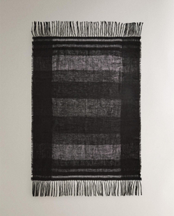 Zara Home - Льняное одеяло с бахромой, коричневый, 140x190 см