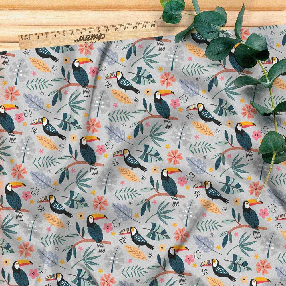 Ткань кулирная гладь тропический какаду