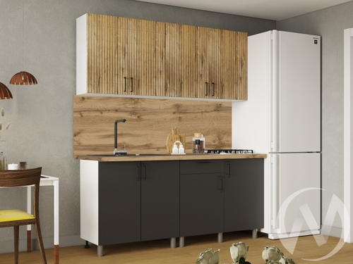 Кухня Грейс 1.8м (корпус белый/дуб канадский; карбон вулкан) 26мм дуб вотан