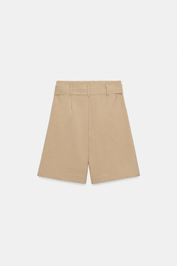 ZARA ШОРТЫ С ПОЯСОМ-БАНТОМ, МЯГКИЙ КАШТАНОВЫЙ