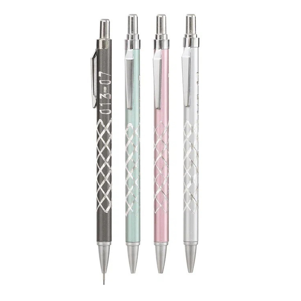 Карандаш автоматический, чернографитный, T&H, 4 цвета корпуса с серебристой насечкой, 60 шт