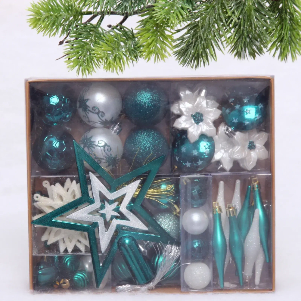 Набор ёлочных украшений «Сказочная зима» 45 предметов, Белый/Нефрит