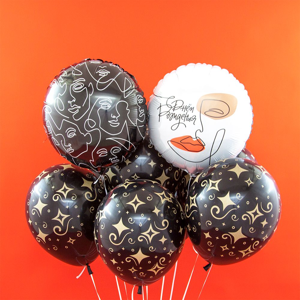 Шар (18"/46 см) Круг, Инверсия, Абстрактный образ, Черный 1 шт.