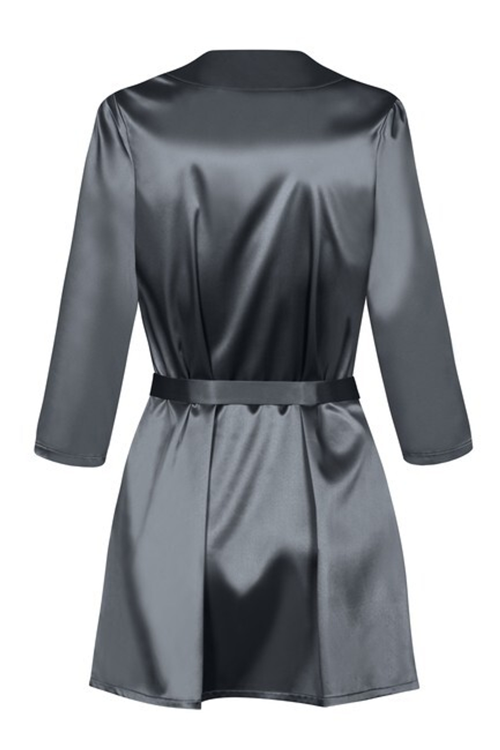 Серый атласный халатик с кружевом на рукавах Satinia Robe LXL (46-48) (Цвет: серый)