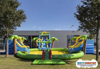 Надувной аквапарк с бассейном и горками «Тропический остров», 24×18×7,6 м
