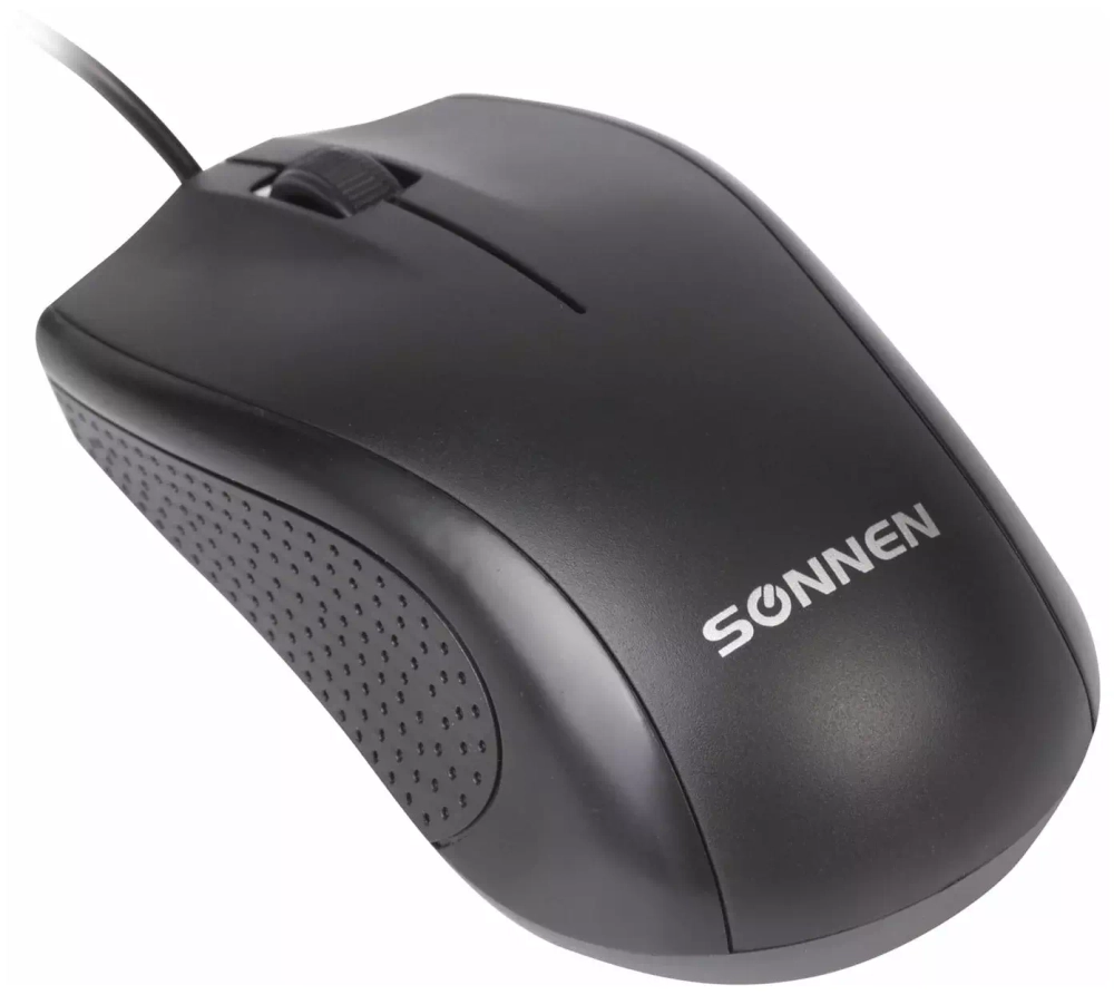 Мышь проводная SONNEN М-201, USB, 1000 dpi, 2 кнопки + колесо-кнопка, оптическая, черная