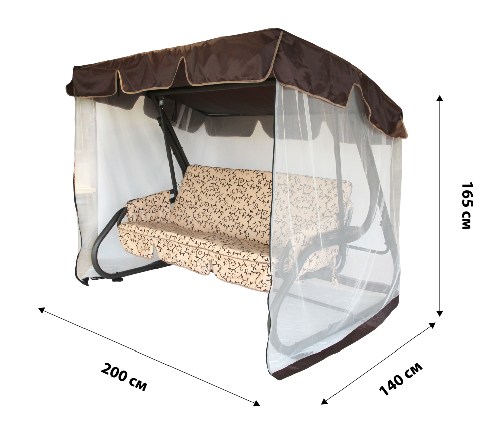 Качели садовые Garden Story 3-х местные Катрин(каркас коричневый, м/э бежевый рис.вензель, листья)1уп (Т)