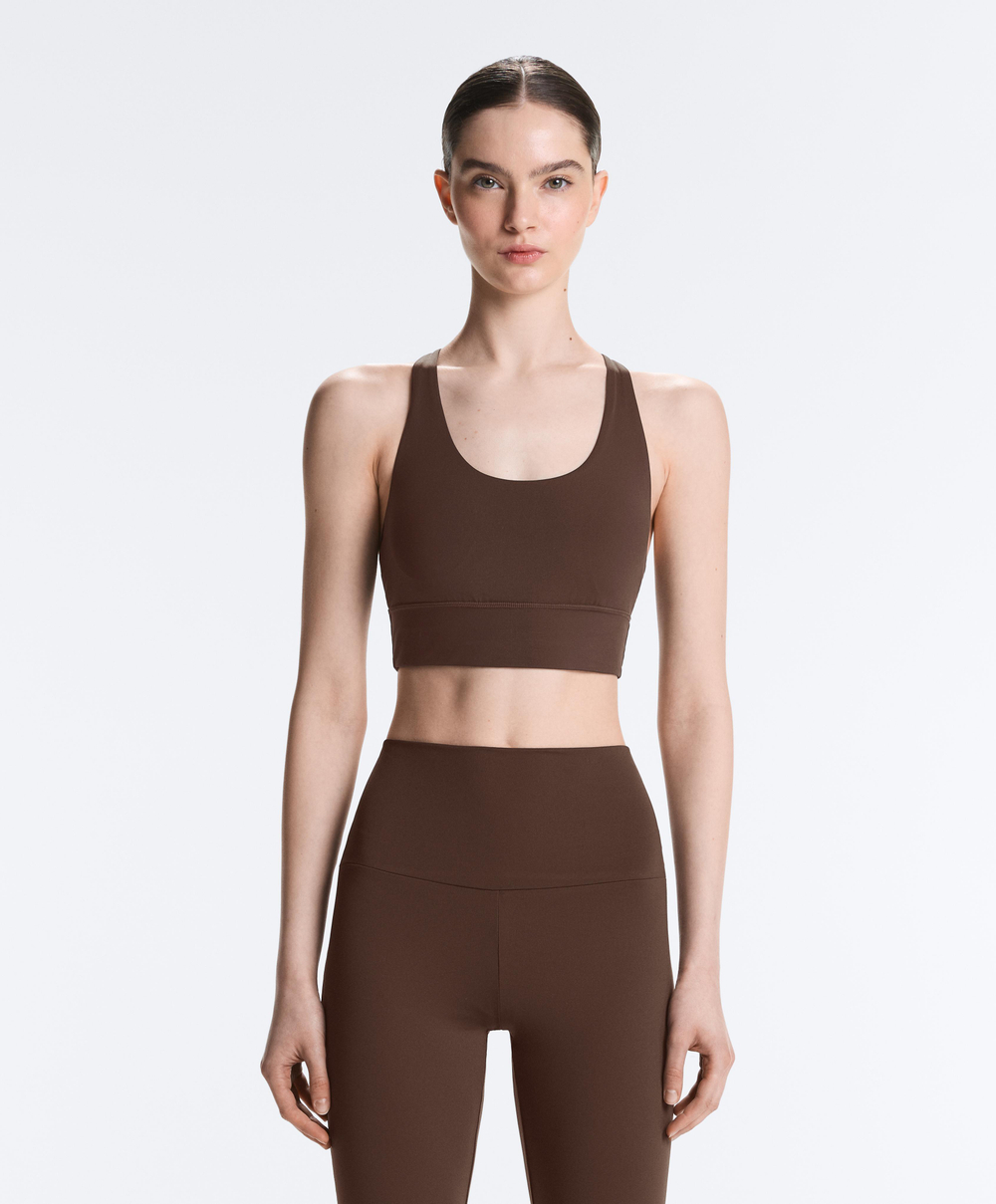 Oysho Спортивный бюстгальтер с бретелями на спине, коричневый