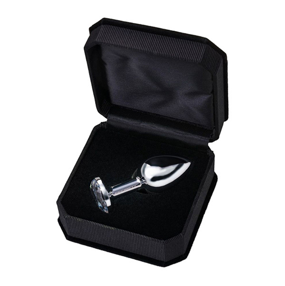 Малая серебристая анальная втулка 6см с прозрачным кристаллом ToyFa Metal 712001