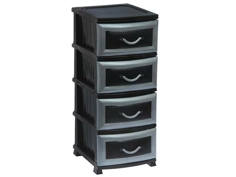 Комод 4-х секционный "Дельфин" черный/серебрестый перламутр