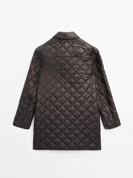 Massimo Dutti Удлиненная легкая стеганая куртка, коричневый