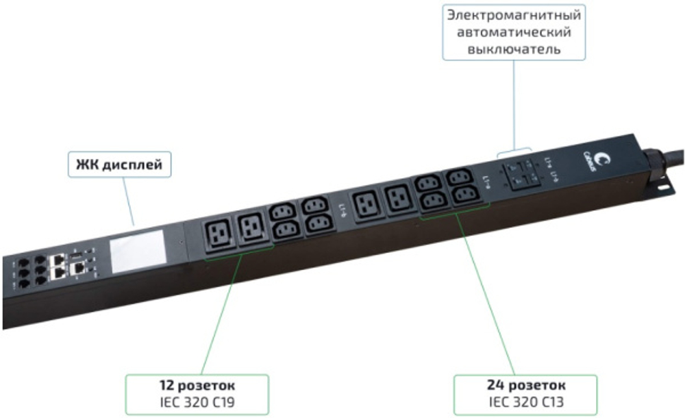 Блок розеток Cabeus SMART-PDU-32-3P-24C13-12C19-I309-M