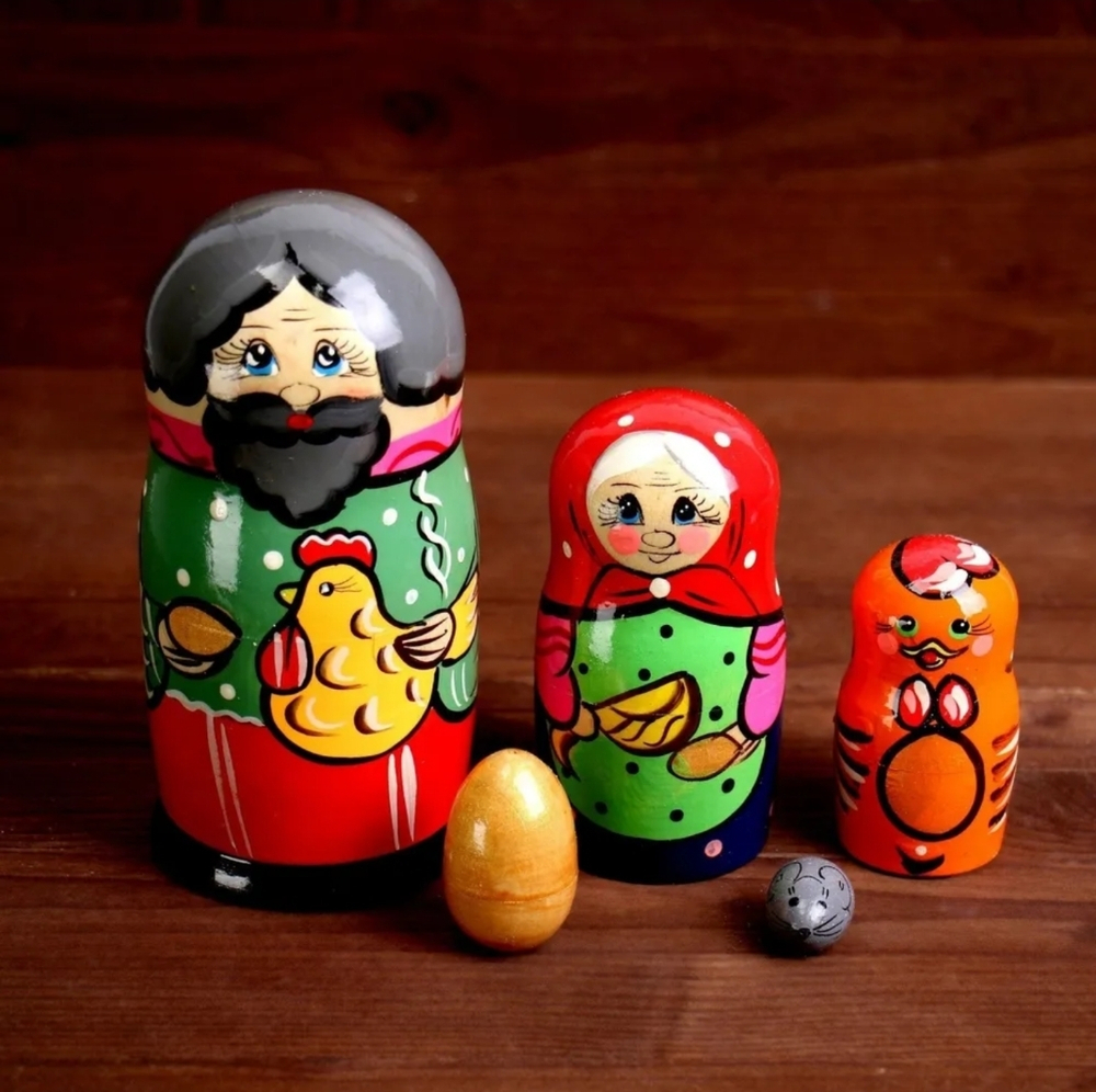 Матрешка "Сказка-Курочка Ряба" 5 кукольная. Высота самой большой куклы 15-18см