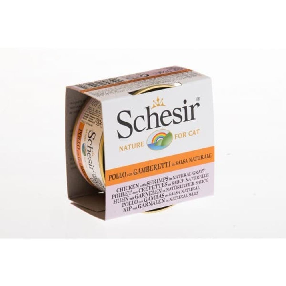 Schesir консервы для кошек 70г, Куриное филе с Креветками в Натур.СОУСЕ