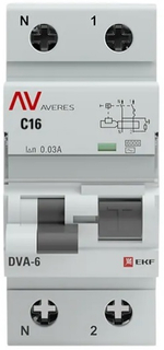 Автомат дифференциальный EKF rcbo6-1pn-16C-10-a-av