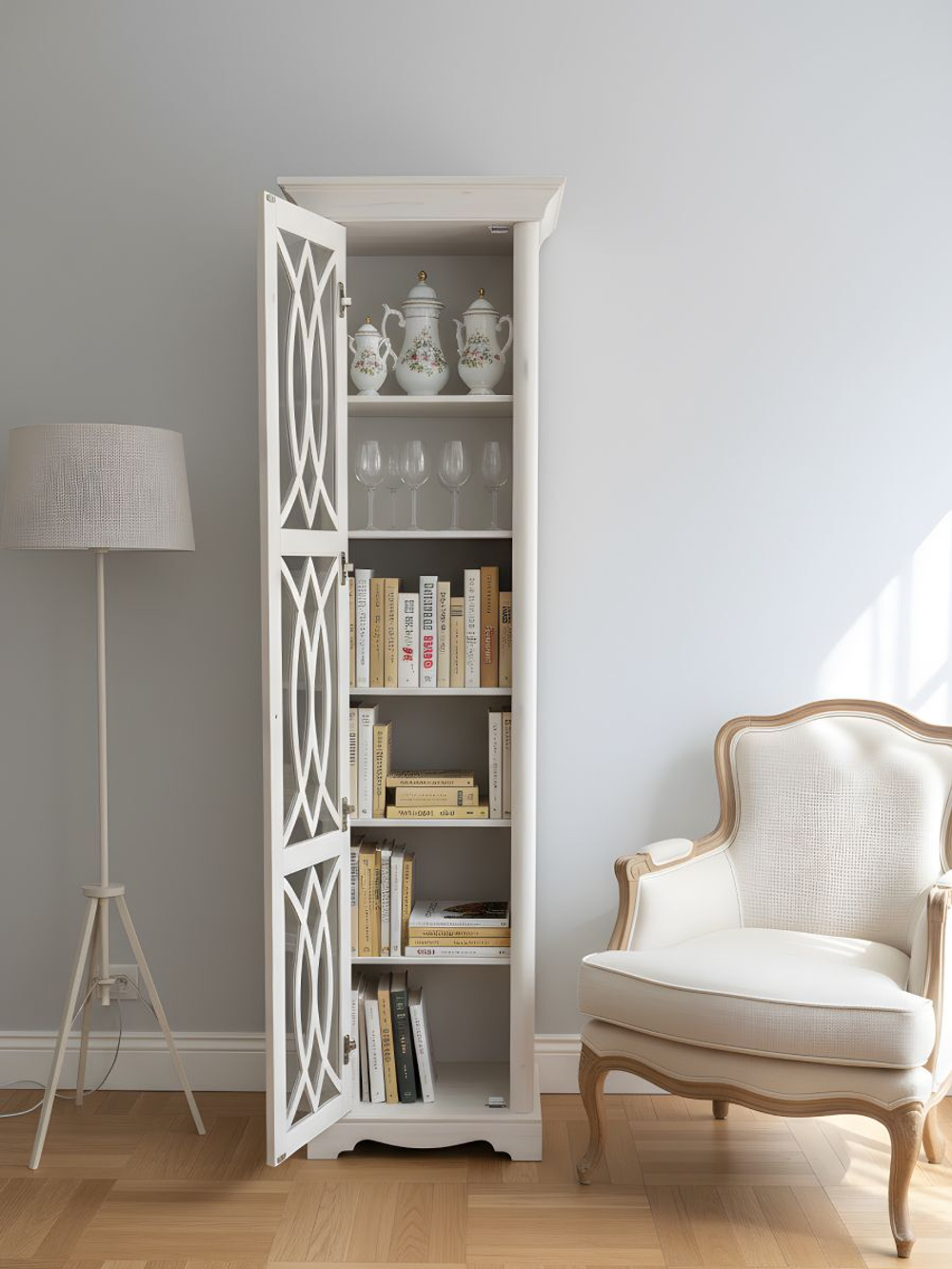 Витрина 55.2х40х195, Вера, с одной дверью, массив сосны, Dipriz