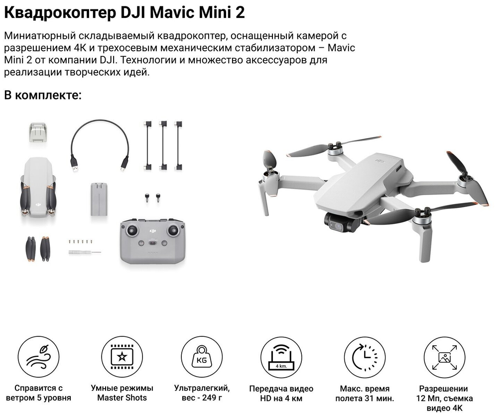 Квадрокоптер DJI Mini 2, серый