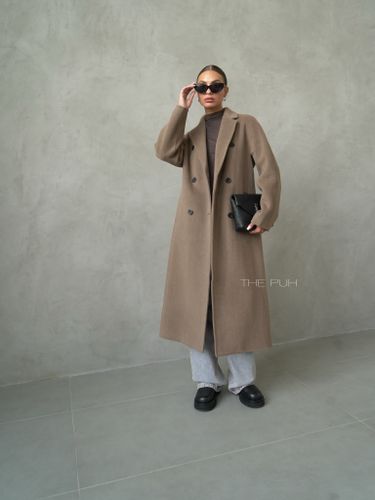 Коричневое двубортное пальто из шерсти