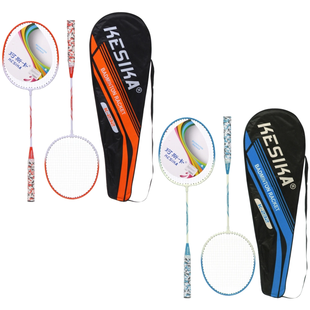 Бадминтон в наборе K-232, 3 предмета: 2 металлические ракетки 65 см, чехол,цвет: синий,оранжевый