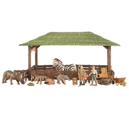 Набор фигурок животных cерии "На ферме": ферма, зебра, слоненок, бегемотик, носороги, фермеры, инвентарь - 21 предмет