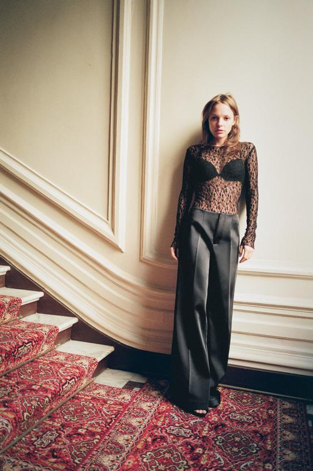 ZARA АТЛАСНЫЕ БРЮКИ С ВЫСОКОЙ ПОСАДКОЙ, ЧЕРНЫЙ