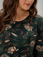 Лонгслив ЛНкл-081/изумрудный-хризантемы