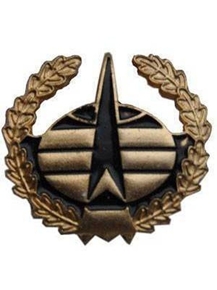 Эмблема петличная Космические войска с эмалью металл золото (неуставная)