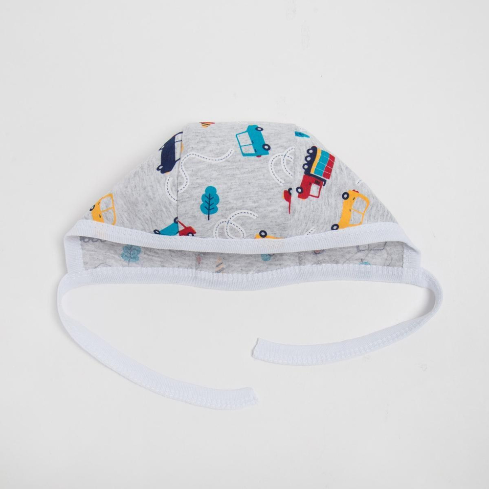 Чепчик детский, серый/машинки, р.68см 7665232