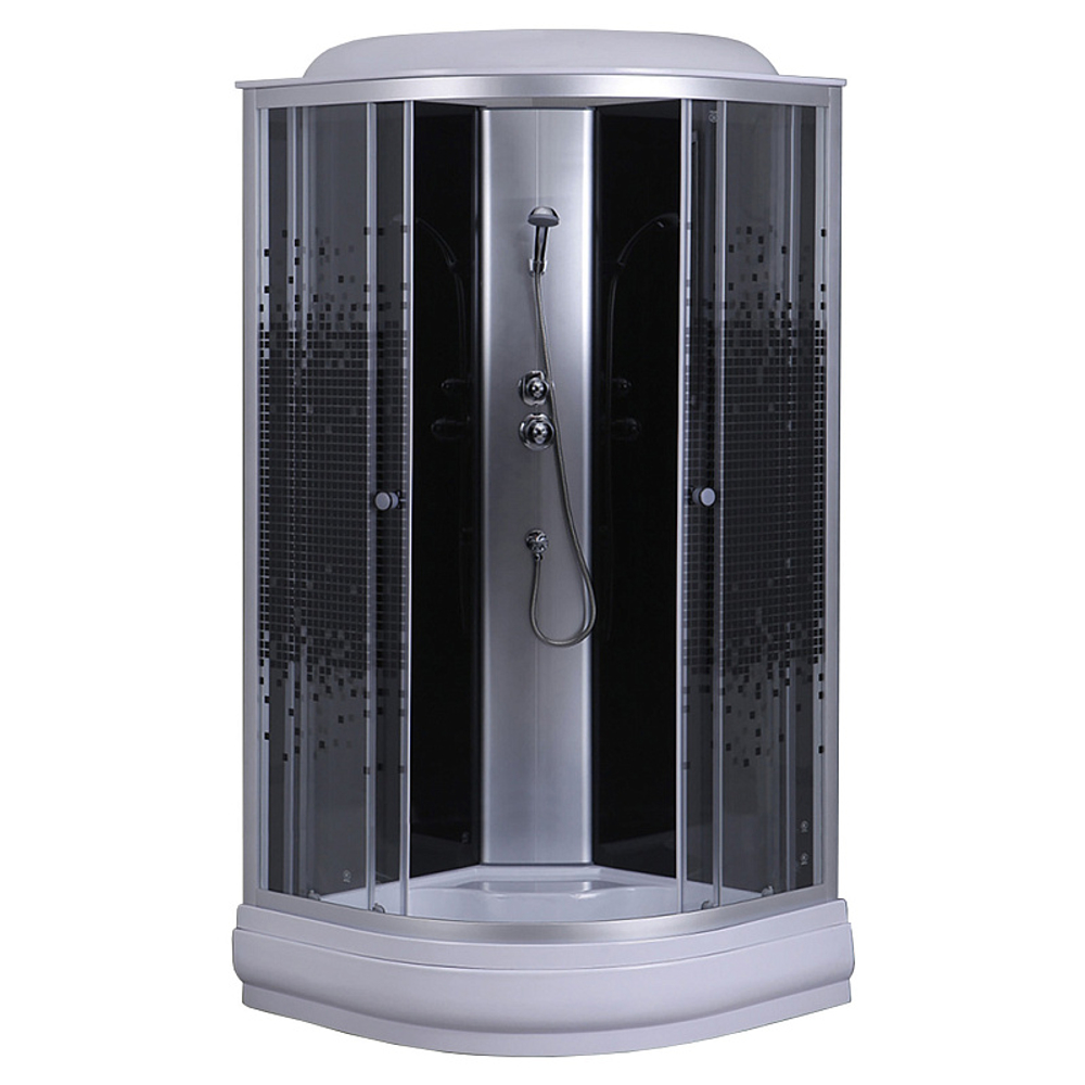 Душевая кабина Loranto 90х90х215 поддон 13см, черный мозаичный узор, прозрачное стекло 4мм, профиль хром матовый (CS-6690-13K 90)