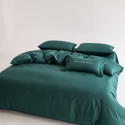 Комплект постельного белья Однотонный Сатин Элитный «Глубокий изумруд»