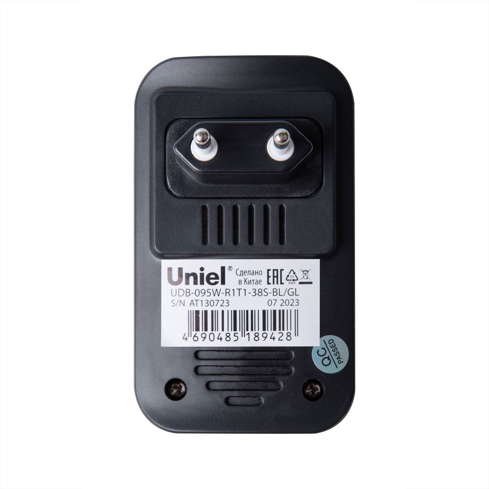 UDB-095W-R1T1-38S-BL-GL Звонок электронный. 220В. Радиус действия 150 м. Черный с золотистым. ТМ Uniel