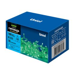 ULD-S1000-100-DTA GREEN IP20 Гирлянда светодиодная. 10м. 100 светодиодов. Зеленый свет. Провод прозрачный. ТМ Uniel