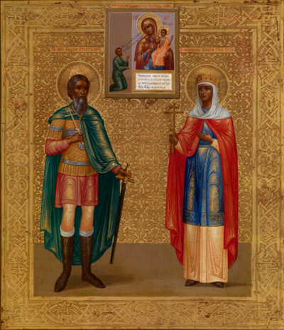 Икона святые княгиня Ольга и Андрей Стратилат на дереве на левкасе