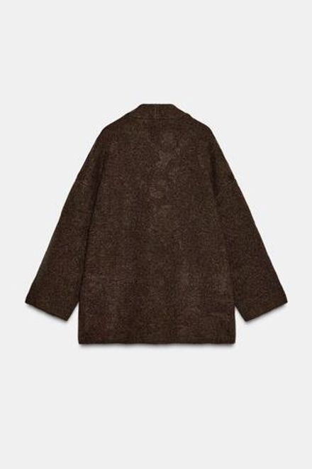 ZARA ЖАКЕТ ИЗ ТРИКОТАЖА С БЛЕСТЯЩЕЙ НИТЬЮ, КОРИЧНЕВЫЙ