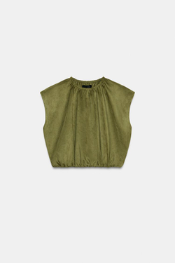 ZARA ТОП ОБЪЕМНОГО КРОЯ ИЗ ИМИТАЦИИ ЗАМШИ, ХАКИ