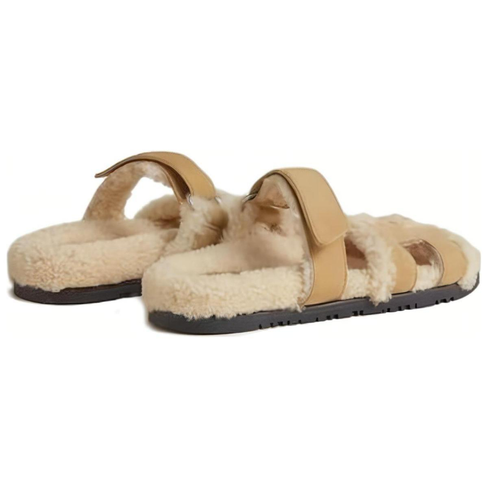 Hermes Chypre comfortable and lightweight rubber-soled casual slippers women's beige, H222195Z VD