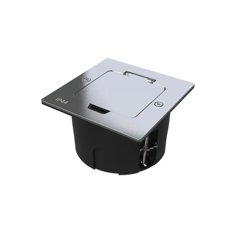 MultiDesk Лючок с розеткой 2К+З, 16А/250В, IP44 с монтажной коробкой для стены, фальшпола, стола Сер