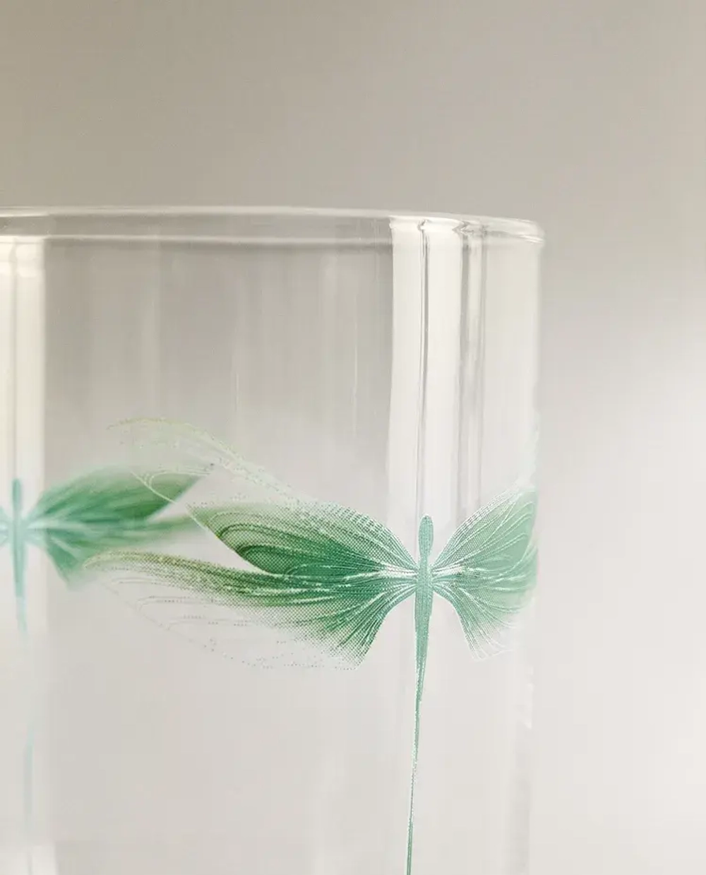 ZARA HOME СТАКАН С УЗОРОМ "СТРЕКОЗА", ЗЕЛЕНЫЙ