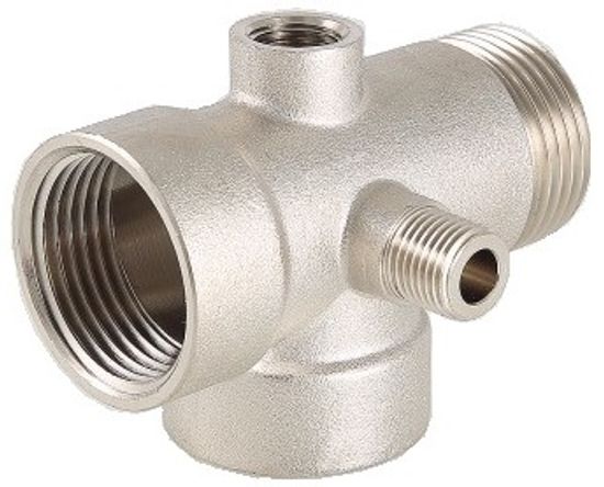 Пятиходовой соединитель Valtec 1" х 110 мм для насоса латунный никелированный VTr.600.N.06110