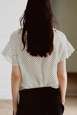 ZARA БЛУЗА С ЗАВЯЗКАМИ И ПРИНТОМ В ГОРОШЕК — ZW COLLECTION, БЕЛЫЙ