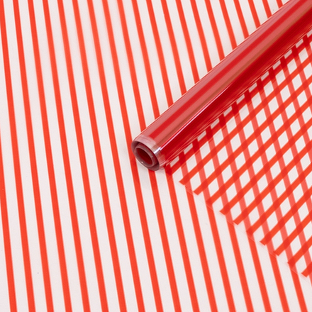 Пленка прозрачная "Полосы узкие" 70см*200гр КРАСНЫЙ