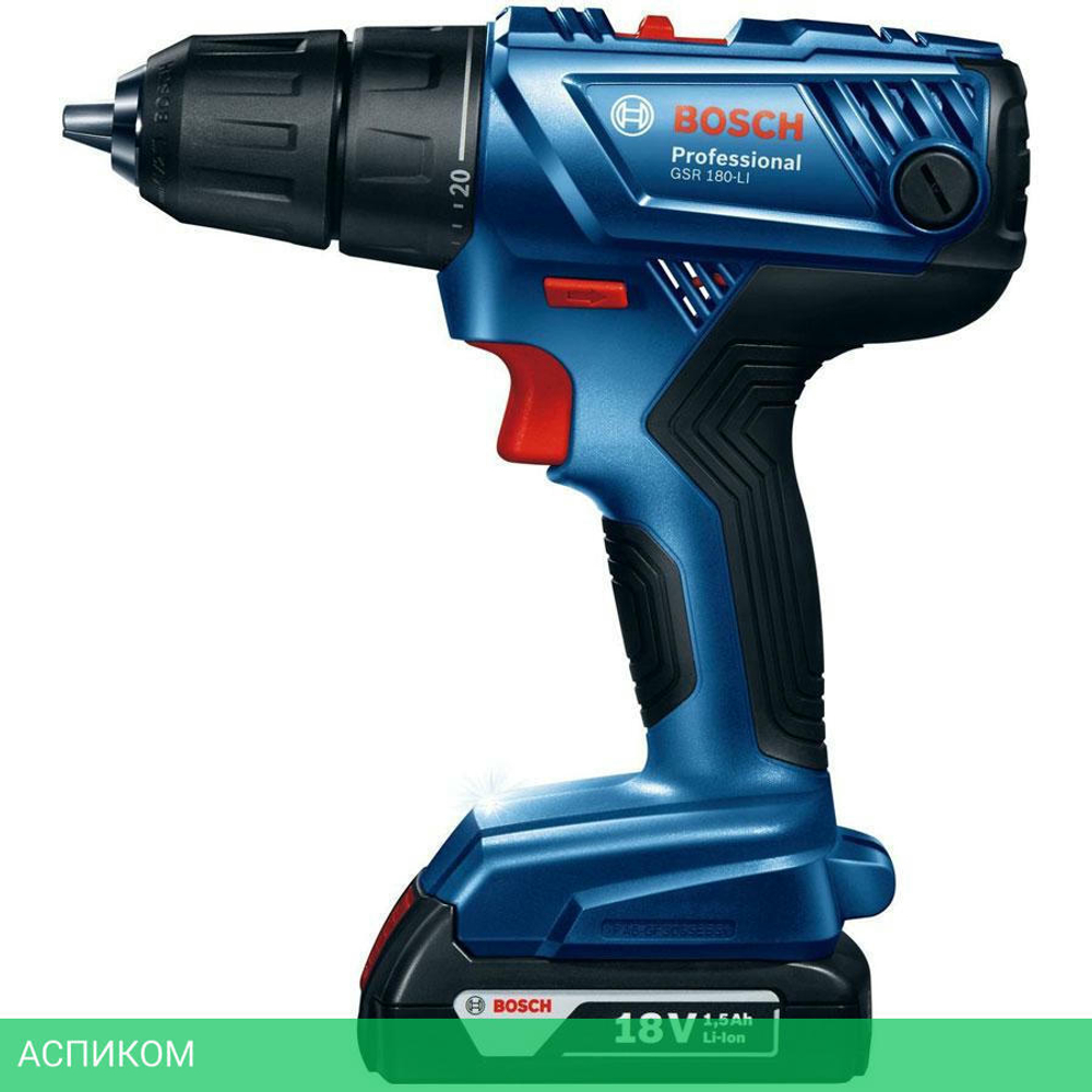 Дрель-шуруповерт Bosch GSR 180-LI Professional с 2-мя АКБ, кейс (06019F8109)