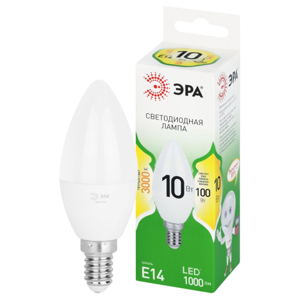 Лампа светодиодная ЭРА GREEN LINE LED B35-10W-830-E14 GL 10Вт свеча теплый свет E14 | Лампы cветодиодные Свеча (B/C)